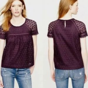 J. Crew Eggplant Purple Eyelet Top Blouse Sz 8